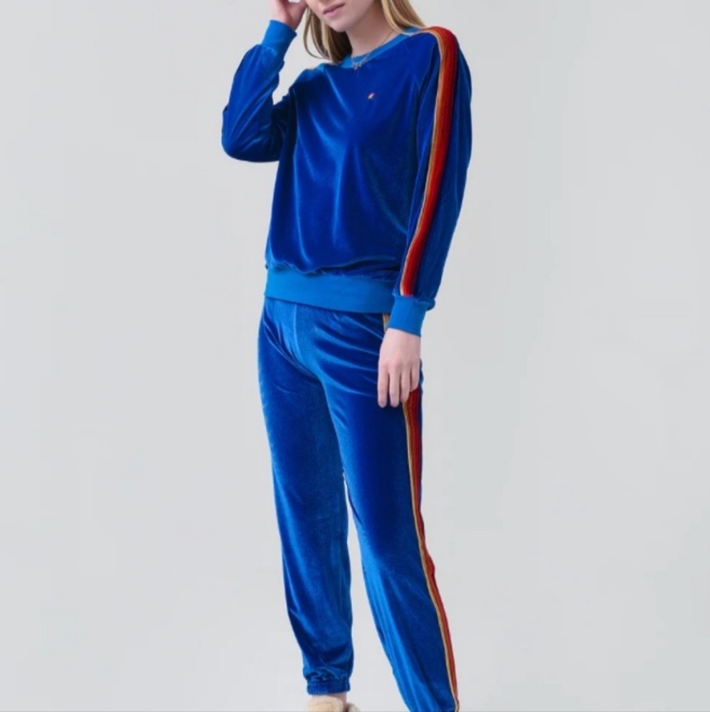 Aviator Nation Classic Velvet Sweatshirt in Vintage Blue